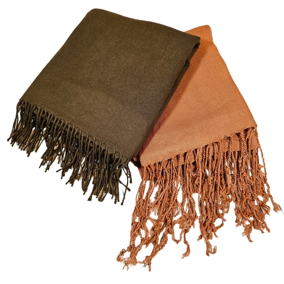 Scarf Bundle Of 2,Orange Is Peach Couture, Green Is Pashmizette, OS - Picture 7 of 13